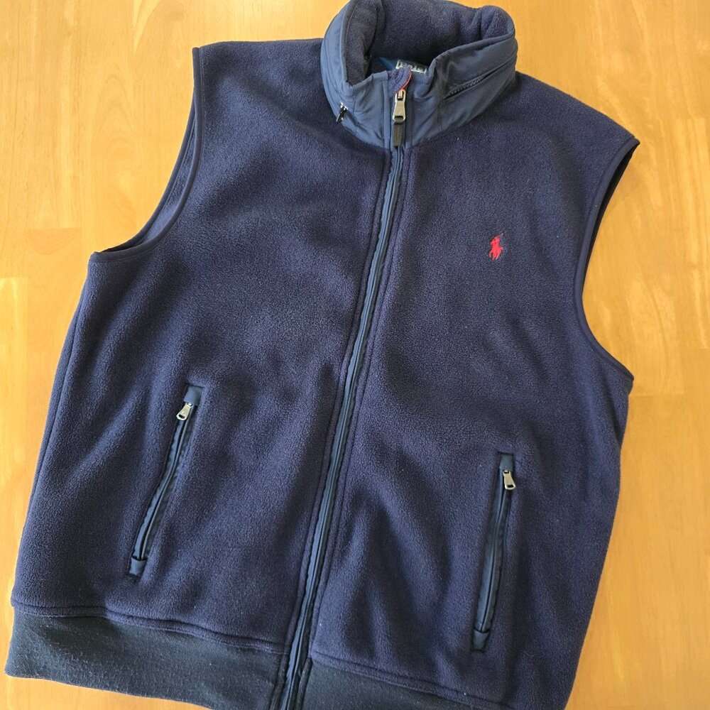 Polo Ralph Lauren Men's Fleece Vest Zip Out Hood‎ Pockets Pony Logo Navy Red XXL